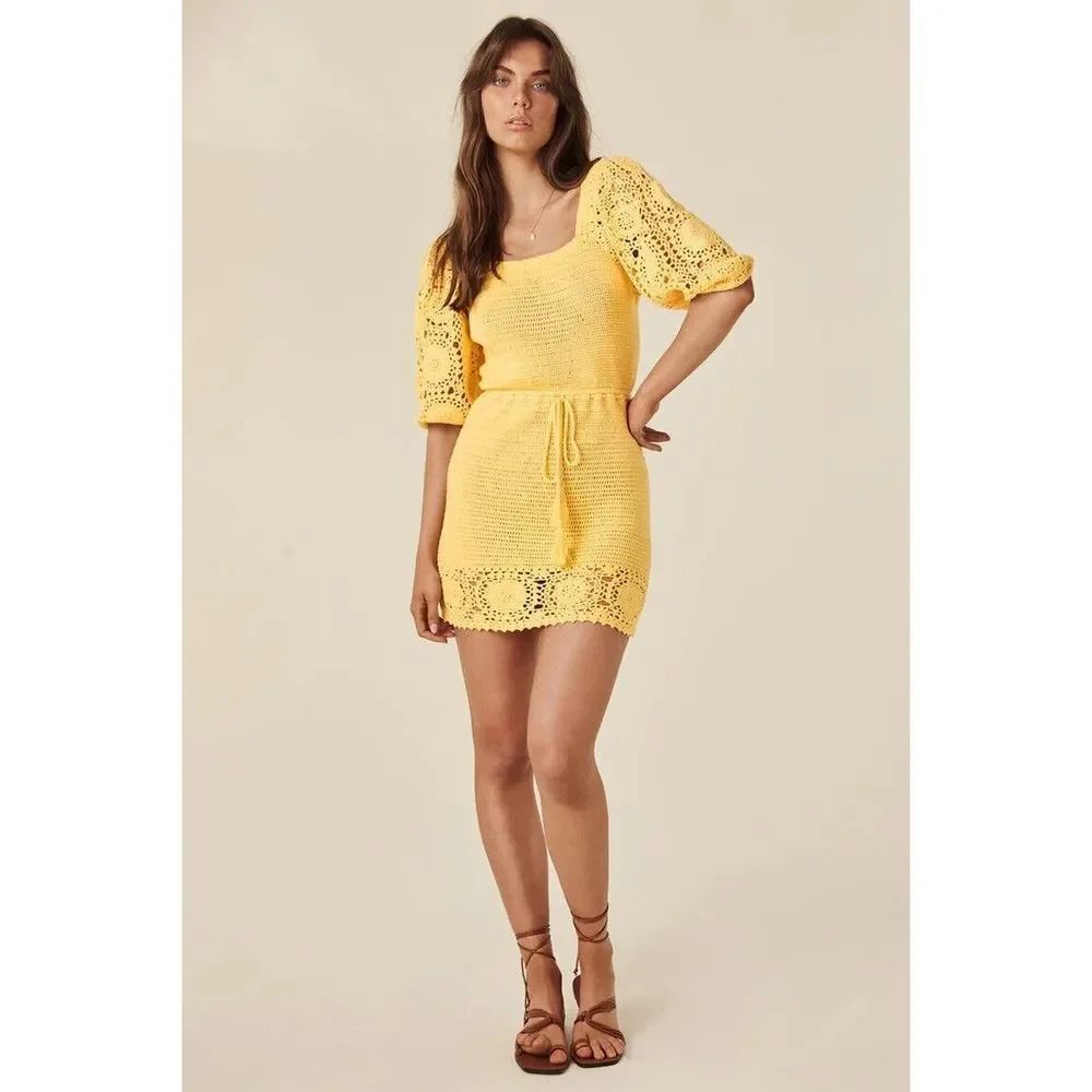 Free People Spell Let The Sunshine In Crochet Mini Dress